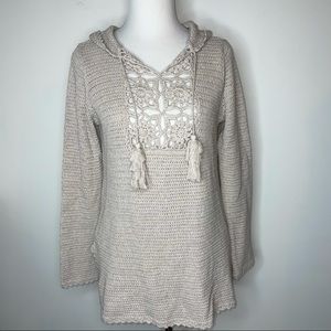 NWT $128 525 America Women’s S Cotton Knit Crochet Sweater Hoodie  Beige Sand